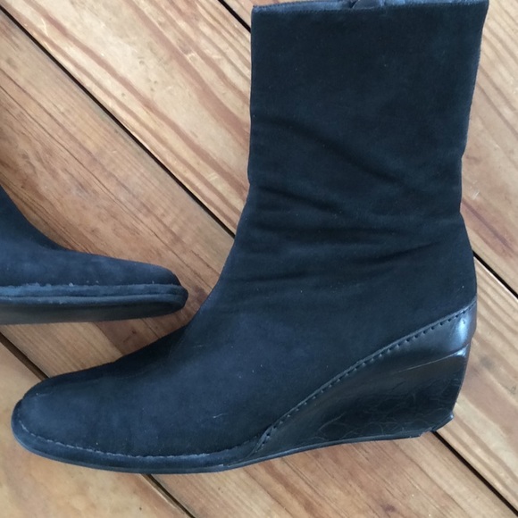 Vintage Black Suede Wedge Boot Cole Haan 8.5 - Picture 1 of 7